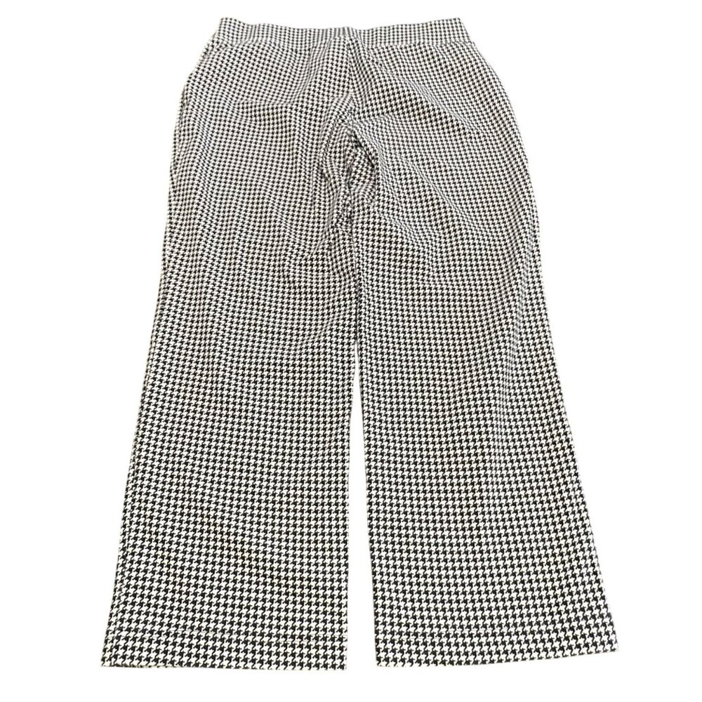 Lands' End Pants Women XL 18 Cream Black Houndstooth Pull-on Straight Leg - Picture 2 of 13
